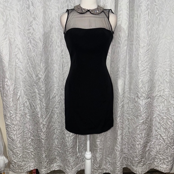 Sherri Hill mesh with silver rhinstones mini little black busness casual dress
